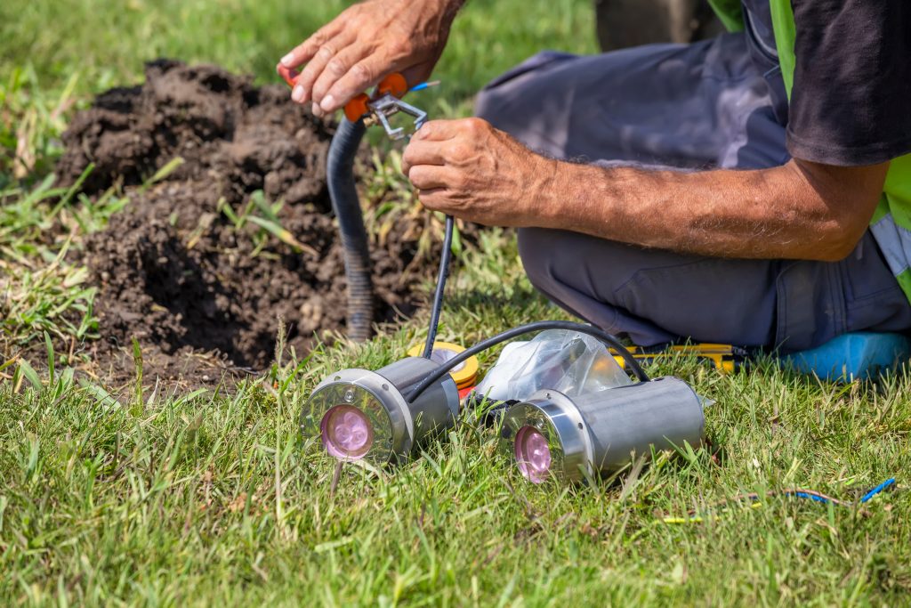 Installing outdoor ground electrics in a garden